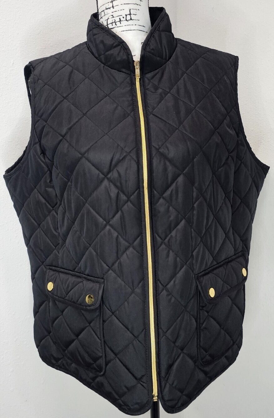 St. John's Bay Women's Midweight Quilted Vest Black Gold Hardware Plus Size XXL